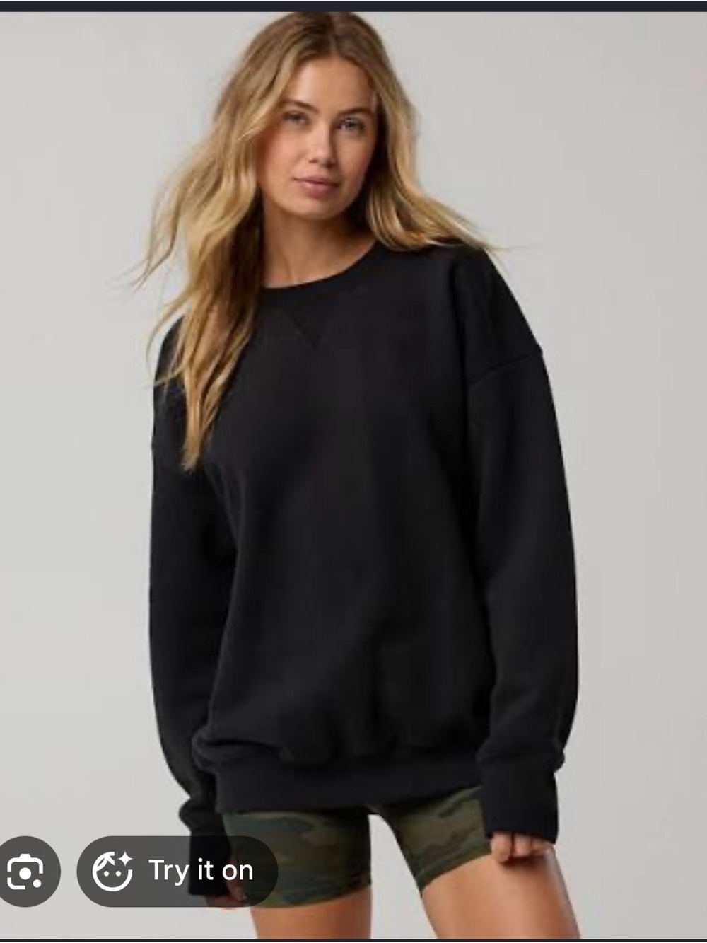 aerie Black Ribbed  Knit Crew Sweatshirt